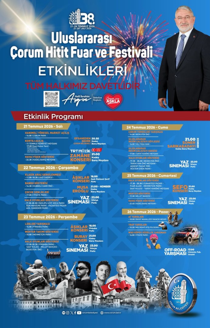 Uluslararası Çorum Hitit Fuar ve Festivali 21 Temmuz’da başlıyor