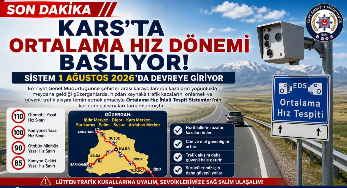 Kars'ta ortalama hız dönemi 1 Ağustos'ta devreye giriyor